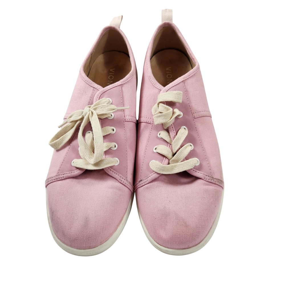 Vionic Pisces Canvas Sneakers Womens Size 11 Wide Pink Lace Up Comfort Flat Shoe